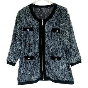 Michael Simon 1X All Over Sequin Full Zip Jacket Silver Blue Evening Night Out